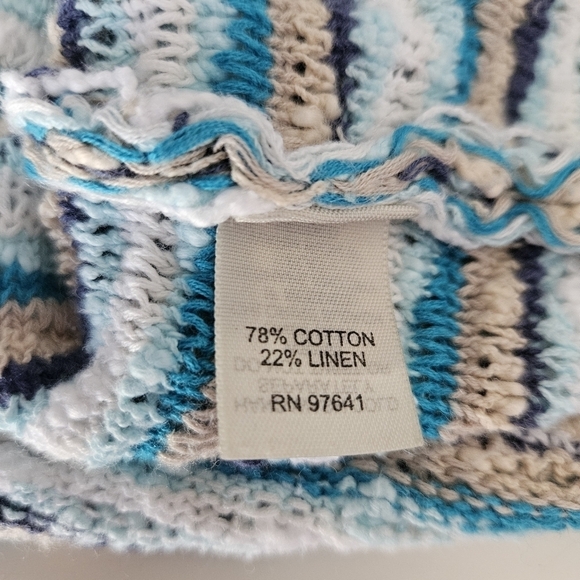 J. JILL Sweater Size  Full Zip Hooded Linen Blend Blue White Sz LP - Picture 8 of 10